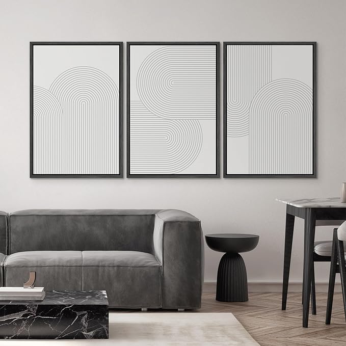 SIGNWIN Framed Canvas Print Wall Art Set Geometric Duotone Futuristic Arches Shapes Abstract Illustrations Modern Art Decorative Nordic Calm/Zen for Living Room, Bedroom, Office - 16"x24"x3 Black