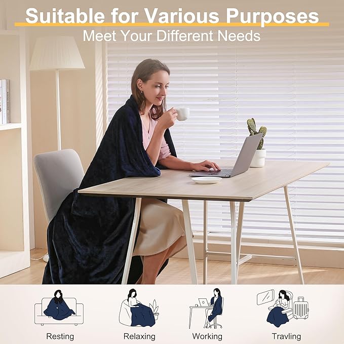 Gintao Electric Heated Blanket Throw,Double Flannel Electric Throw with 3 Heating Levels,ETL&FCC Certified, 4H Auto Off Overheat Protection,Heating Blanket for Home Office,Gifts,50"x60",Blue
