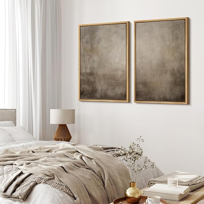 MUDECOR Framed Canvas Print Wall Art Monochromatic Gradient Abstract Minimalist Gray Illustrations Modern Art Decorative Chic for Living Room, Bedroom, Office - 24"x36"x2 Natural