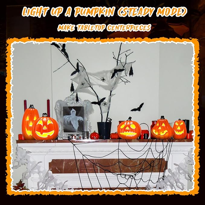 6 Pcs Halloween Pumpkin Lantern Set Light up Pumpkin Lamp LED Light Orange Halloween Decoration for Porch Front Door Outdoor Party Holiday Supplies (Orange)