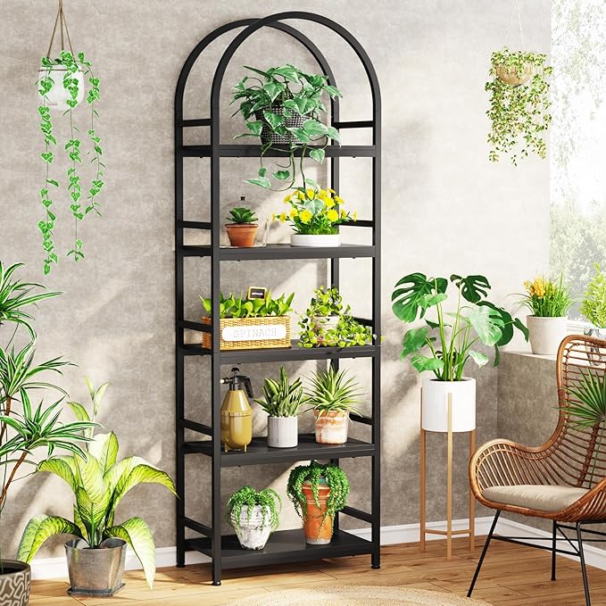 Tribesigns 5-Tier Open Bookshelf, 74.4" Wood Bookcase Storage Shelves with Metal Frame, Freestanding Display Rack Tall Shelving Unit for Office, Bedroom, Living Room, Easy Assembly(Black, 1PC)
