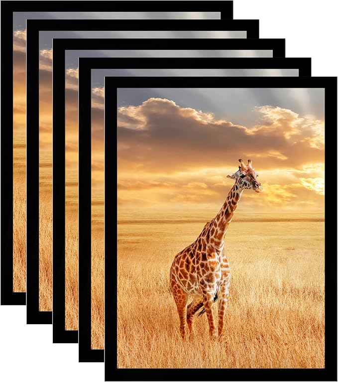 11x15 Picture Frame Set of 5,Wooden Frame 11x15 Wall Gallery Poster Photo frame Black with Durable Shatter Resistant Plexiglass for Wall Mounting Family -friend- wedding best gift