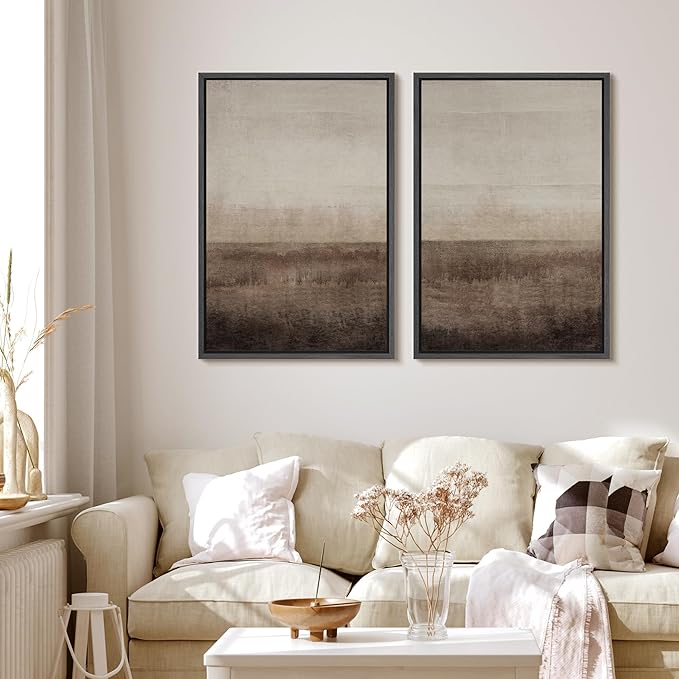 MUDECOR Framed Canvas Print Wall Art Set Earthen Layers Abstract Earth Tone Illustrations Modern Art Decorative Bohemian Calm/Zen for Living Room, Bedroom, Office - 16"x24"x2 Black