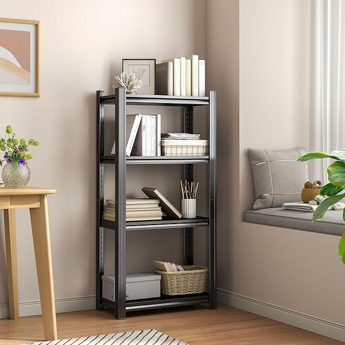 Tall Bookshelf with Open Shelves, Metal Office Book Shelf, Adjustable Organizer Bookcase, Standing Storage Organizer Shelf for Living Room (27.6" W*13.8" D*54" H)