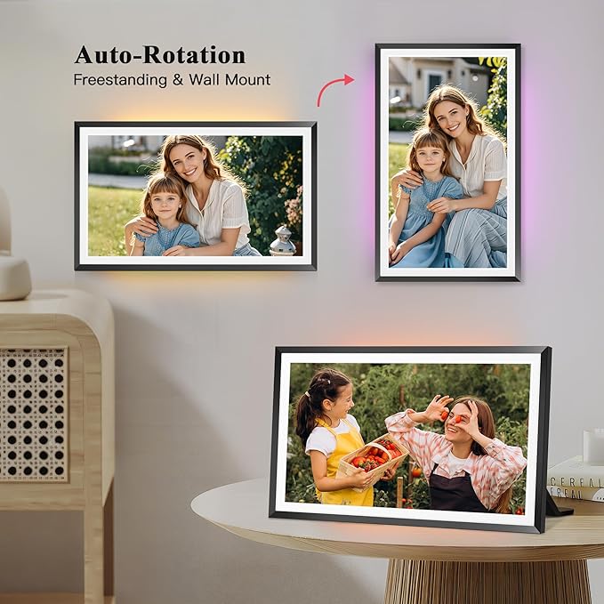 Frameo 15.6" Large Digital Picture Frame, Smart WiFi Electronic Photo Frame with LED Light 1920 x 1080 FHD IPS Touch Screen 32GB Memory Auto-Rotate Wall Mounted Slideshow, Share Photos/Video Anywhere