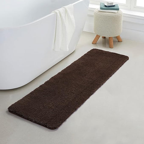 YHF Bathroom Runner Rugs 17" X 59", Extra Thick & Soft Microfiber Shaggy, Machine Washable Bath Mats, Absorbent Bath Rugs, Non-Slip Rubber Backing Bath Mat for Bathroom Floor, Tub and Shower, Brown