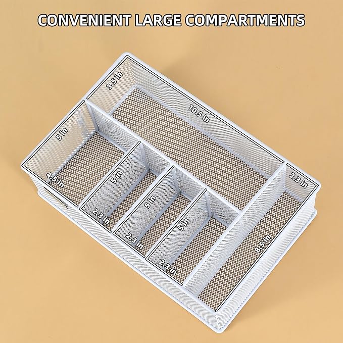 Paper Plate Organizer, Metal Silverware Caddy with 6 Compartments for Knives, Spoons, Cups, Forks, Napkins, Utensil Holder for Party, Camping, Picnic, White