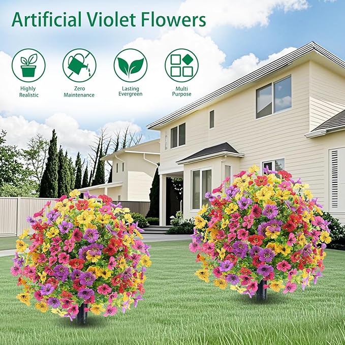 23.6'' Artificial Shrubs for Outdoors with Ground Spike, Realistic UV Resistant Artificial Outdoor Plants for Wedding, Birthday, Parties, Home Celebrations (2 Pcs Mixed)
