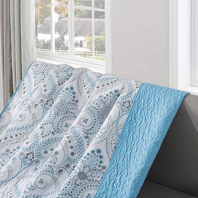 NEWLAKE Quilted Throw Blanket for Bed Couch Sofa, Blue Classic Royal, 60X78 Inch