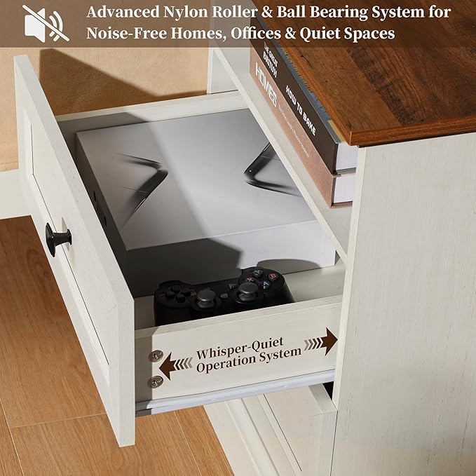 Night Stand Set 2 with Charging Station, Bedside Table with 2 Drawers Storage and Open Shelf, Wood Farmhouse Nightstands with Outlets for Bedroom Office, White
