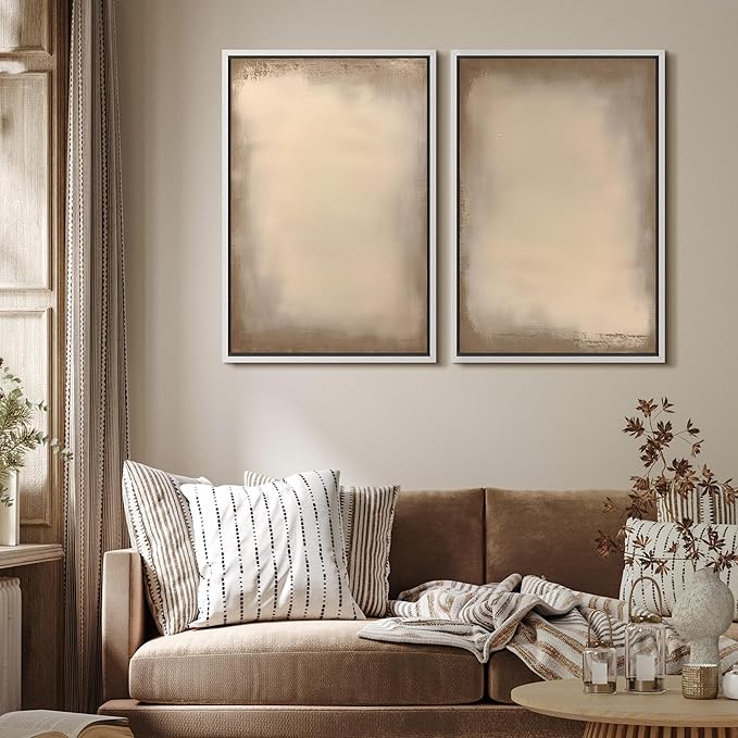 MUDECOR Framed Canvas Print Wall Art Neutral Minimalist Modern Abstract in Beige and Taupe Illustrations Modern Art Decorative Bohemian Colorful for Living Room, Bedroom, Office - 16"x24"x2 White