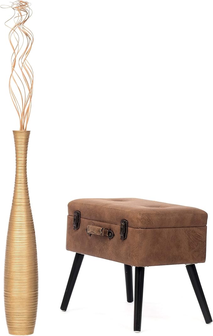 Leewadee Large Gold Home Decor Floor Vase – Wooden 26 inches Tall Farmhouse Decor Flower Holder for Fake Plant and Pampas Grass