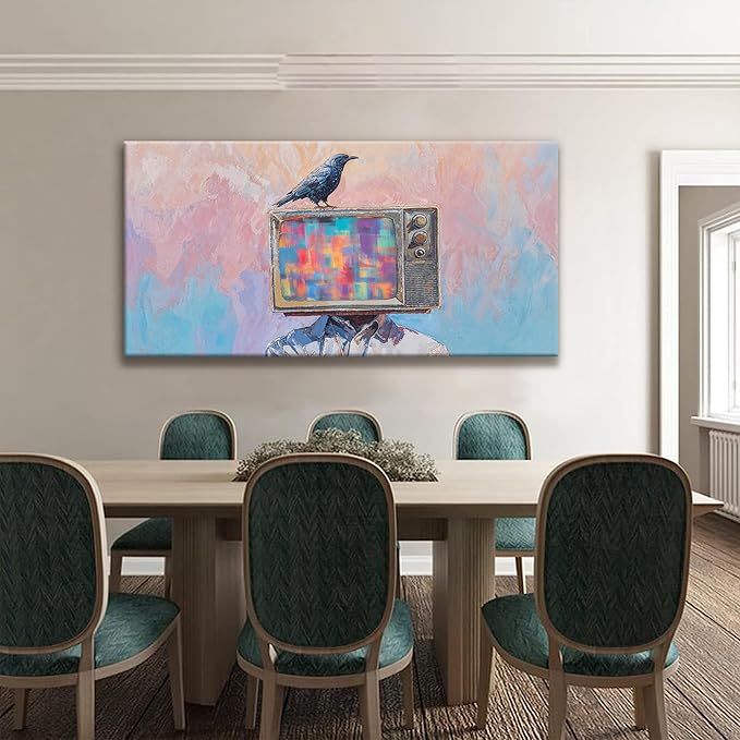 Abstract Wall Art Decor Modern Crow And Tv Head Art Prints Ready To Hang Room Wall Decor Canvas Wall Art For Living Room Bedroom Office Kitchen 24x48 Inch