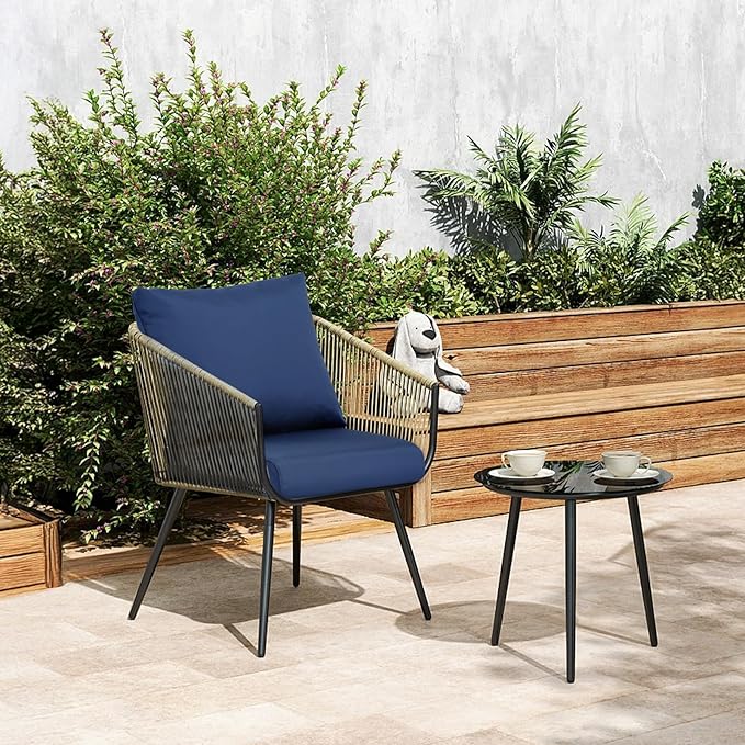 BPS 25x25 Inch Deep Seat Outdoor Cushion Set, Navy Blue Fade-Resistant and Water-Resistant Patio Chair Cushion for Wicker Chairs, Sofas, Love Seats