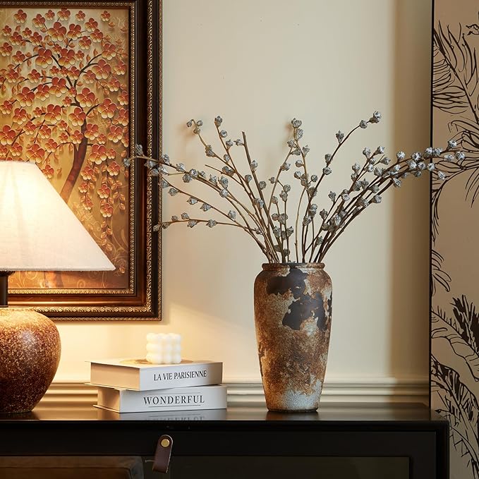 Smiletag Rustic Vase for Home Decor, Farmhouse Terracotta Vases, Stone Vases, Large Vases for Living Room Decor, Rustic Flower Vase Decoration for Living Room Tall Ceramic Vase