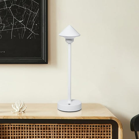 Camden Reed Table Lamp, Desk lamp, 3 Different Lighting Modes, Modern Minimal Design for Dinner/Coffee Table/Restaurant/Bedroom, Cone White