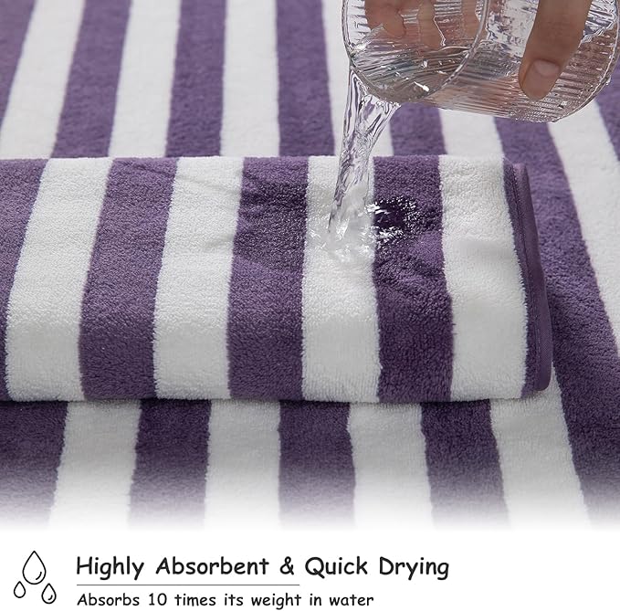 18 Pcs Purple Cabana Stripe Family Towels Set with Hanging Loop-6 Bath Sheets,6 Hand Towels,6 Washcloths Ultra Soft Bathroom Towel Highly Absorbent Quick Dry Shower Towel for Beach Chair,Spa,Gym,Hotel