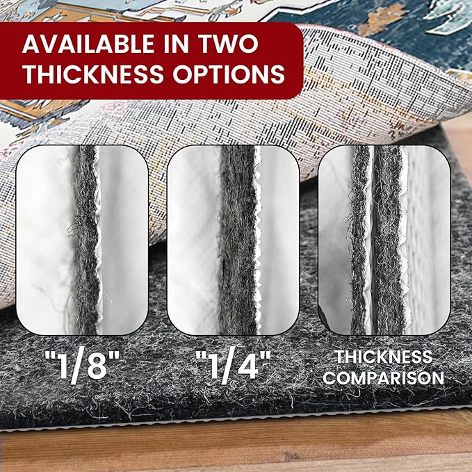 Waterproof Rug Pad, 8x10 ft Area Rug Non-Slip Carpet Pad, 1/4" Thick Non-Slip Rug Pads for All Floors and Finishes, Felt Pad for Hardwood Floors, Keeps Carpets in Place Soft and Safe