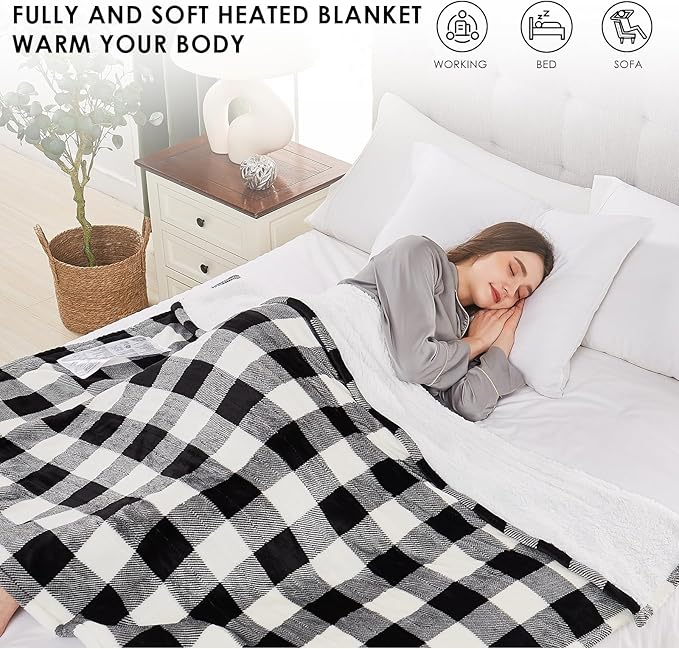 Homemate Electric Blanket Heated Throw - 50“x60“ Ultra Soft Cozy Flannel Heating Blanket with 10 Fast Heat Levels 8 Hours Auto Off Over-Heated Protection ETL Certification Keep Warm in Home Office