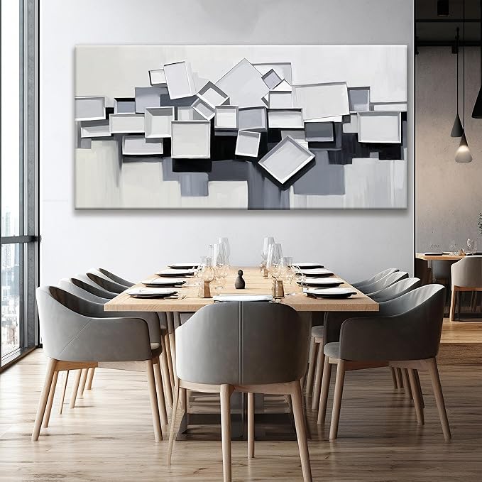 Tsomzxng Large Abstract Wall Art Grey And White Wall Art Geometric Color Block Line Wall Painting Canvas Art Wall Decor Simple Picture Artwork For Living Room Bedroom Office Artwork 29"X 58"