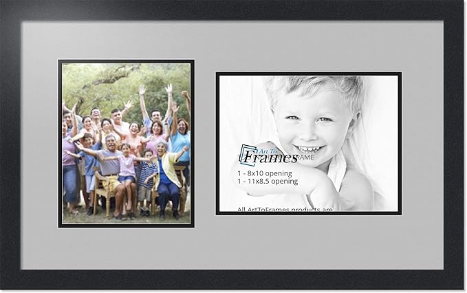 ArtToFrames Collage Photo Frame Double Mat with 1 - 8.5x11^ 8x10 Openings and Satin Black Frame
