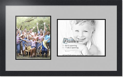 ArtToFrames Collage Photo Frame Double Mat with 1 - 8.5x11^ 8x10 Openings and Satin Black Frame