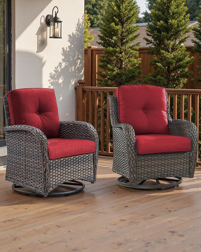 22x25/22x24 Outdoor Cushions for Patio 5 Piece Set - Set of 5 Water-Resistant Replacement Cushion for Wicker Rattan Dining Rocking Swivel Chairs Loveseat Couch Sectional Sofa - Red/Button
