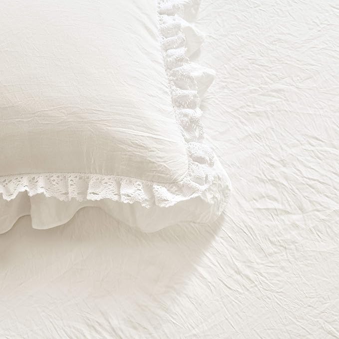 Lush Decor Ella Vintage Chic Ruffle Lace Bedspread White Farmhouse Style Lightweight 3 Piece Set, King
