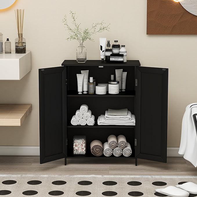 Bathroom Storage Floor Cabinet Freestanding Organizer with Adjustable Shelves for Bathroom Bedroom Laundry Room,2 Doors