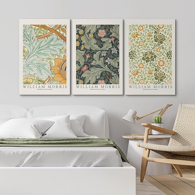wall26 Canvas Print Wall Art Set William Morris Flower Tapestry Posters Nature Wilderness Illustrations Modern Art Decorative Floral Botanical Minimal Calm/Relax/Cozy for Bedroom - 24"x36" x 3