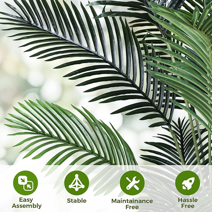 Artificial Areca Palm Tree 5FT Fake Potted Plant Faux Silk Tropical Areca Palm Real Bark Design, Large Artificial Plant in Tall White Pot for Home Living Room House Warming Floor Decor