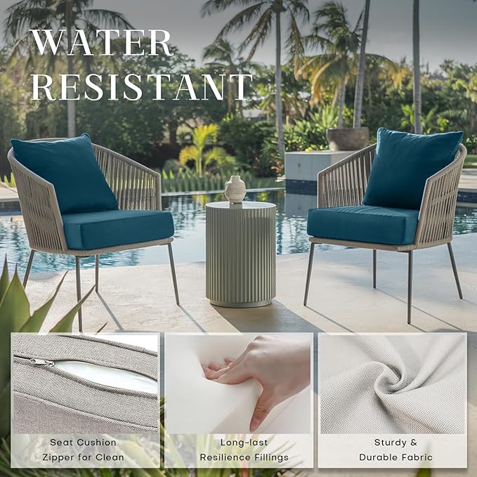 Patio Cushions for Outdoor Furniture - 24×24 Inches High Back and Deep Seating Outdoor Cushion for Patio Chairs Sofa Couch Loveseat Water Resistant(Malachite Green/2 Set/No Button)