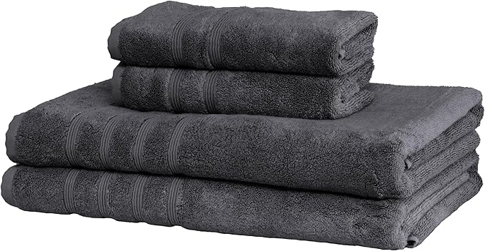 Mosobam Luxury Turkish 4pc XL Towel Set 35X70 16X30 Charcoal Gray (Dark Grey) 700 GSM Bamboo Viscose & Aegean Turkish Combed Cotton