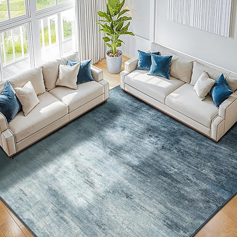 Washable Rug 6x9 Area Rugs for Living Room - Stain Resistant Non-Slip Backing Boho Rug for Bedroom,Durable & Ultra-Thin Vintage Large Area Rug(6x9,Blue)
