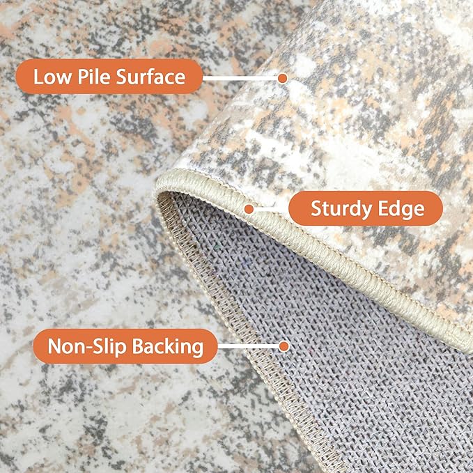 GENIMO Washable Area Rugs for Living Room Bedroom, 6X9 Modern Abstract Non Slip Rug, Low Pile Soft Contemporary Indoor Floor Carpet Cover for Dinning Room Kitchen, Beige Gold