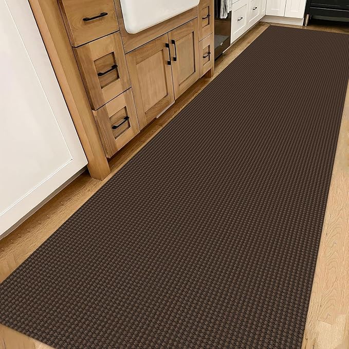 IOHOUZE Washable Exrea Long Hallway Runner Rug 3x14 Non Slip Rubber Backed Kitchen Runner Entryway Runner Indoor, Woven Rugs Floor Carpet for Kitchen Hall Entryway Stair,Brown
