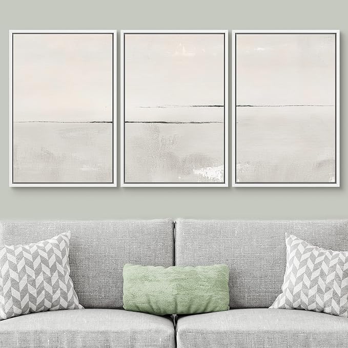 SIGNWIN Framed Canvas Print Wall Art Set Gray Duotone Pastel Watercolor Landscape Shapes Abstract Illustrations Modern Art Decorative Nordic Zen for Living Room, Bedroom, Office - 16"x24"x3 White