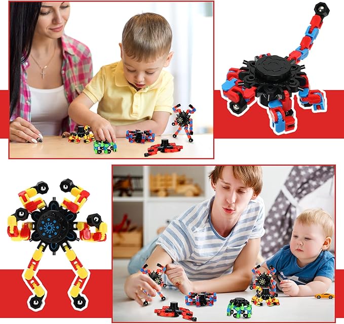 40 Pack Funny Sensory Fidget Toy Transformable Chain Robot Finger Toy DIY Deformation Robot Mechanical Spinners Stress Relief Autistic Gifts for Adult Teen Prize Stuffer Party Favor (Classic)