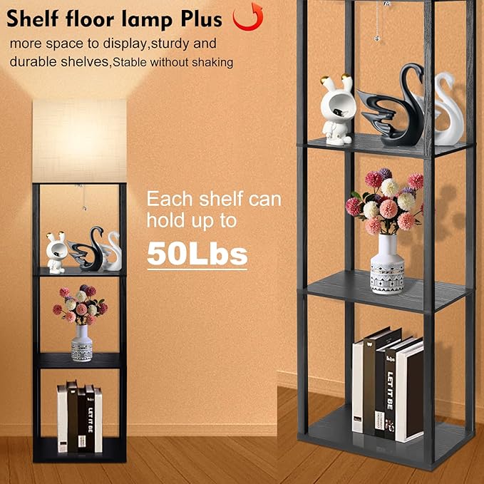 RUNTOP Plus Floor Lamp with Shelves, Shelf Lamp with 15W LED Bulb, 3 Colors, Memory Function, Wide Display Shelf for Collectibles Storge, Shelf Floor Lamps for Living Room, Standing Lamp for Bedroom