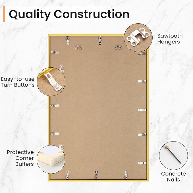 20x30 inch Picture Frame, 20x30 Photo Frames with 16x24 Removable Mat - High Definition Plexiglass - Vertical and Horizontal Display - Wall Hanging Poster Frame - Gold, 5 Pack