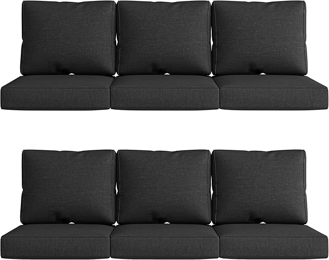 UIXE 24.5" Deep Seat Outdoor Cushion Set with Back Pads, Patio Furniture Cushions, Sectional Sofa Bistro Chair Cushion - Dark Gray, Set of 6