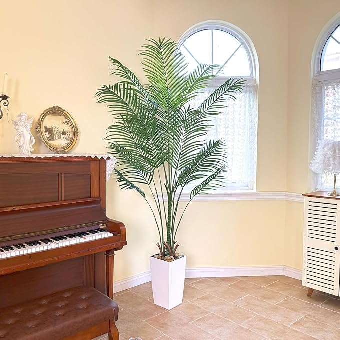 Bellacat 7ft UV-Resistant Faux Palm Tree with Tall White Decorative Planter, 84in Artificial Palm Tree for Home Office Porch Front Door Patio Decor