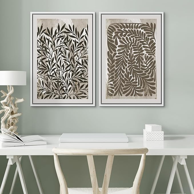 SIGNWIN Framed Canvas Print Wall Art Modern Botanical Abstract Black and Beige Leaf Illustrations Decorative for Living Room, Bedroom, Office - 24"x36"x2 White
