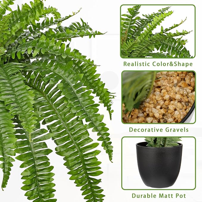 Artificial Fern Plants in Pot 34.6" Large Artificial Boston Fern 39 Leaves for Outdoors & Indoor Faux Potted Plant Fake Ferns Bush Plant for Patio Garden Farmhouse Porch Home Decor Green