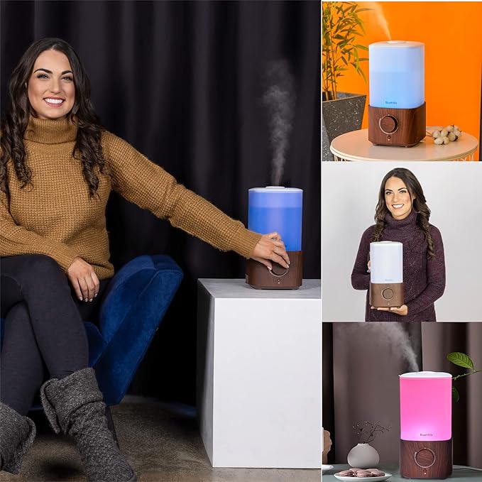 BlueHills Premium 2300 ML XL Large Essential Oil Diffuser Humidifier Combo for Large Room Home Huge Coverage Area 2 Liter Capacity Huge Diffuser with Décor LED Lights Square Dark Wood Grain - L003