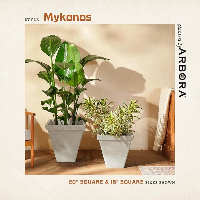 ARBORA 16" Mykonos Square Polyresin Indoor and Outdoor Planter with Classic Cream Finish - Durable, Weatherproof, Lightweight, Large Plant Pot for Patio, Garden, Deck, Entryway