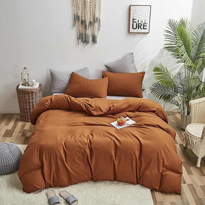 Luxlovery Pumpkin Comforter Set Full Rust Bedding Set Full Size Terracotta Rust Blanket Adults Teens Quilts Pumpkin Brown Reddish Brown Comforter Set Women Men