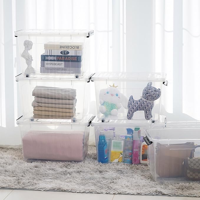 Citylife 54 QT Clear Plastic Storage Bins with Lids Stackable and Nestable Storage Boxes with Lids Large Plastic Storage Containers for Garage, Closet, Kitchen, 4 Packs