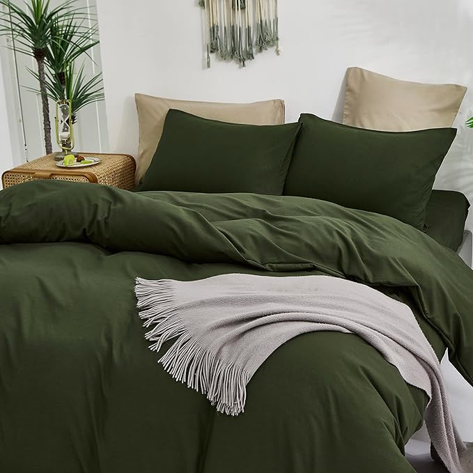 Pureant Dark Green Comforter Set Twin Olive Green Bedding Comforter Army Green Twin Comforter for Women Men Hunter Green Twin Size Comforter Soft Minimalist Military Green Bedding Breathable