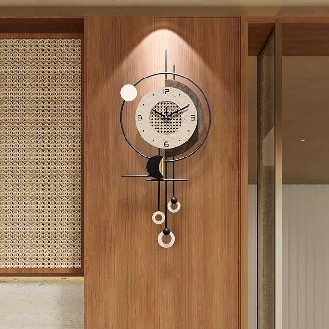 Decorative Wall Clock for Living Room Battery Operated Large Unique Modern Wall Clocks for Living Room &Bedroom Brown Checkered Pattern 27"*12"